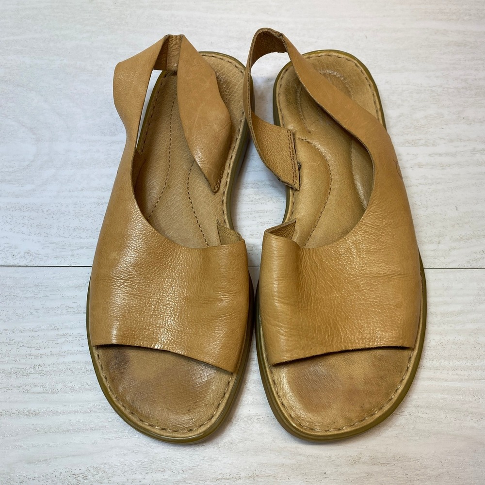 Born Womens Size 6 M Inlet Slingback Sandals Flat Open Toe Tan Leather